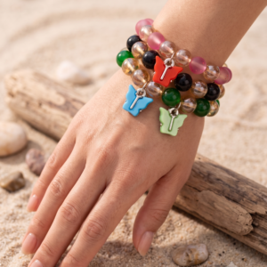 Vibrant Butterfly Charm Crystal Beaded Bracelet Combo (Pack of 3)
