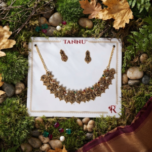 Traditional Antique Gold-Plated Temple Design Necklace and Earrings Set