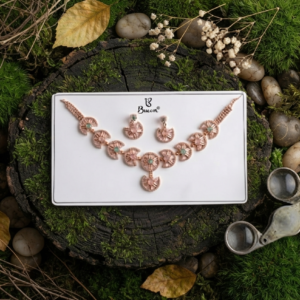 Rose Gold-Plated Crescent Stone Necklace and Earrings Set