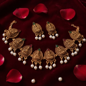 Fashion Jewellery Antique Gold-Plated Traditional Temple Choker and Earrings Set