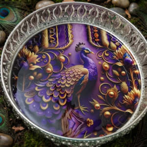 German Silver Finish Pichwai Tray 8 inch ( Multi Design )