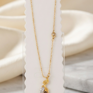 Gold-Plated Leaf and Crystal Charm Pendant Necklace
