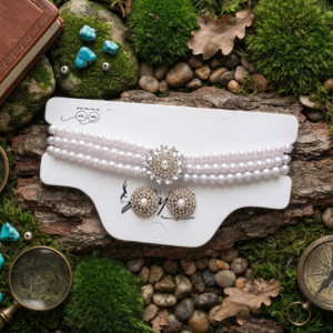 Elegant Multi-Strand Pearl Choker Necklace with Matching Stud Earrings Set