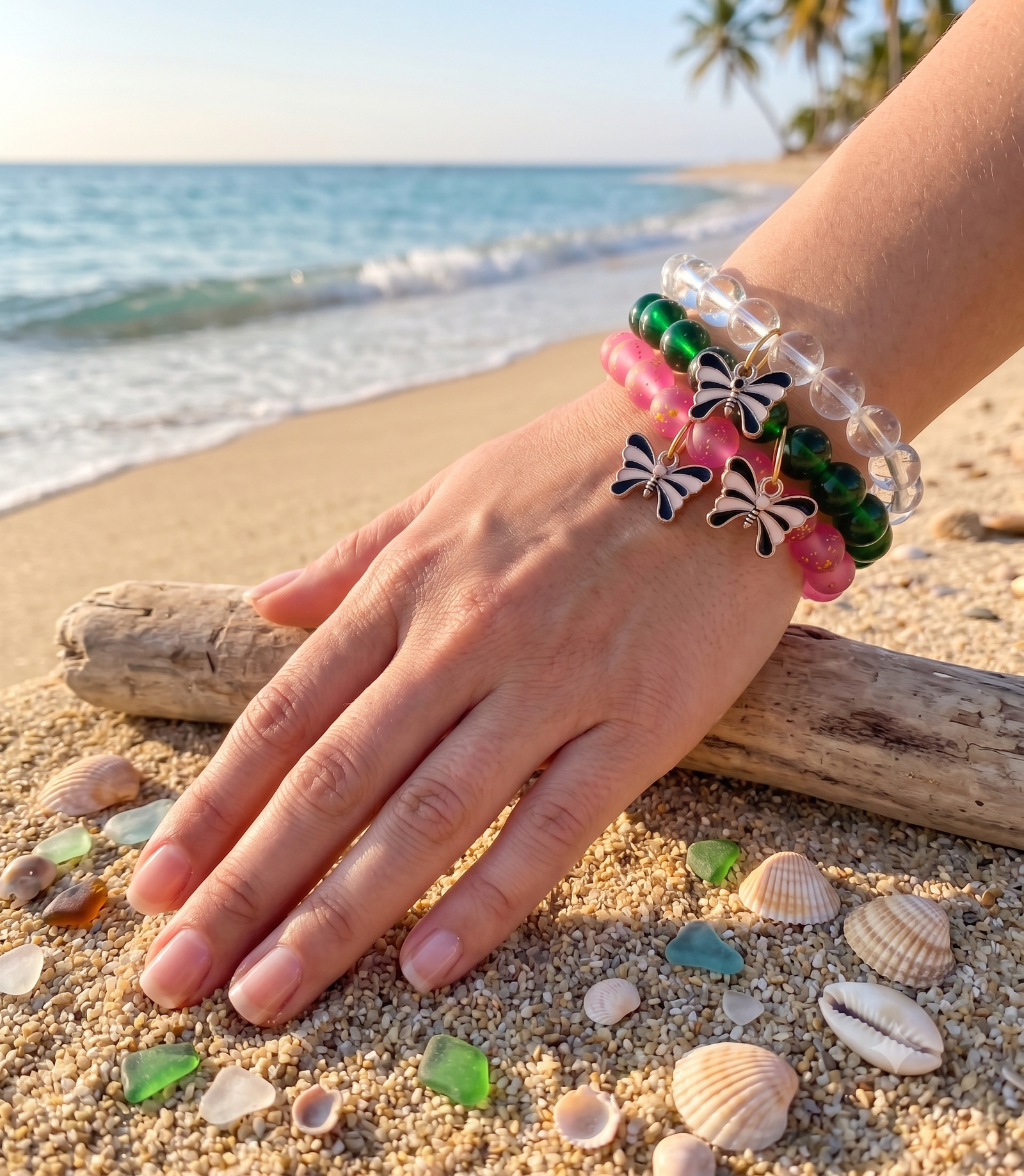 Butterfly Charm Beaded Bracelet Combo (Pack of 3)