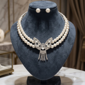Elegant Faux Pearl Choker Necklace and Earrings Set