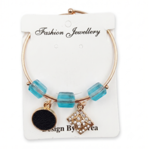 Korean-Style Rose Gold Charm Bangle with Crystal Rhombus Charm