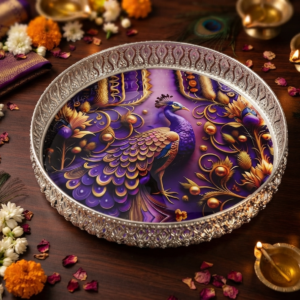 German Silver Finish Pichwai Tray 10 inch ( Multi Design )