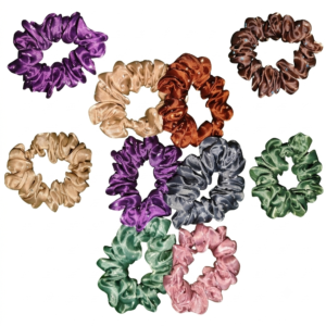Premium Ruched Satin Scrunchies with Subtle Bead Combo ( Pack Of 6 Multi Color )