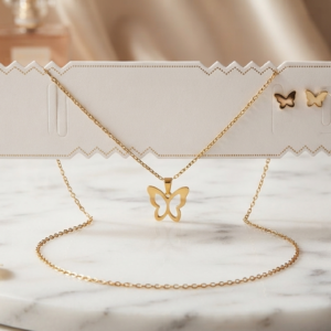 Anti-Tarnish Gold-Plated Butterfly Necklace and Earring Set