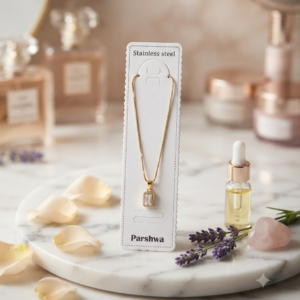 Stainless Steel Gold-Plated Rectangular Crystal Pendant Necklace