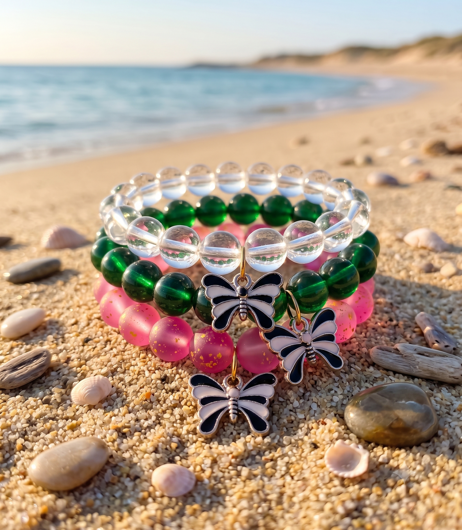 Butterfly Charm Beaded Bracelet Combo (Pack of 3) - Image 2