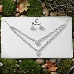 Elegant Double-Layer Crystal Stone Silver-Plated Necklace and Earrings Set