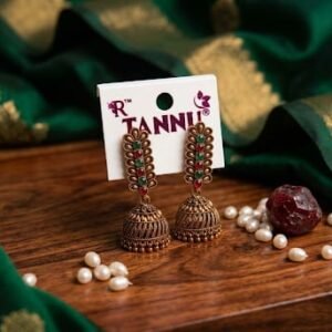 Multicolored Stone Leaf-Motif Jhumka Earrings
