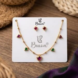 Multi-Color Stone Gold-Plated Necklace with Matching Earrings Set
