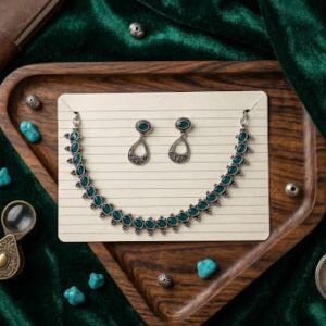 Turquoise Blue Stone Necklace and Drop Earrings Set