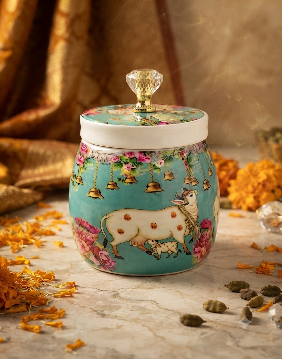 Conical Pichwai Metal Jar - 3.5 inch (Multi color)