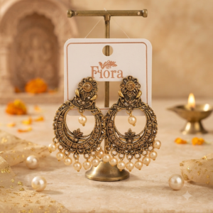 Vintage Gold-Plated Chandbali Beaded Earrings