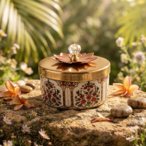 Golden Lotus Container with Crystal stone 4 inch