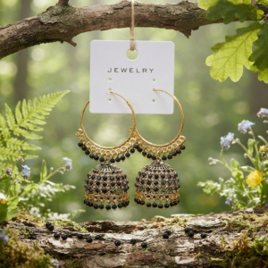 Traditional Stone-Studded Hoop Jhumka Earrings with Black Accents