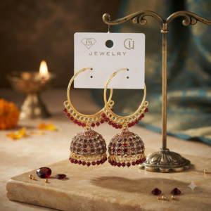 Traditional Stone-Studded Hoop Jhumka Earrings