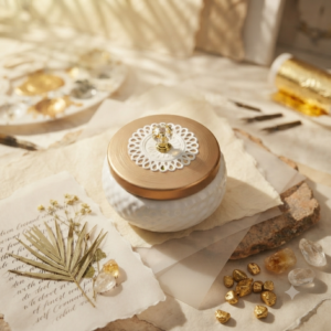 Golden Lid White Lace-Accent Return Gift Storage Box 3.5 inch