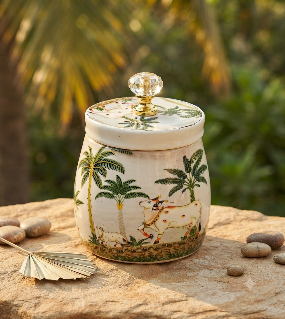 Conical Pichwai Metal Jar - 3.5 inch (Multi color) - Image 3