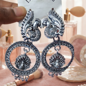 Peacock Motif Hoop Jhumka Earrings