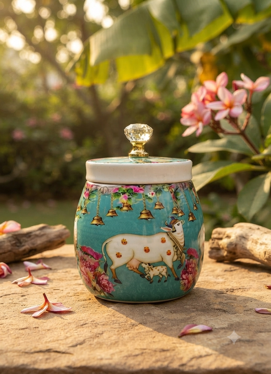 Conical Pichwai Metal Jar - 3.5 inch (Multi color) - Image 2