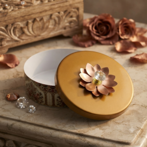 Golden Lotus Container with Crystal stone 5 inch