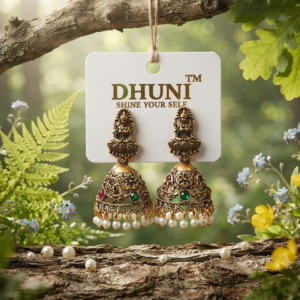 Traditional Temple Design Beaded Jhumkis with Multicolor Stones