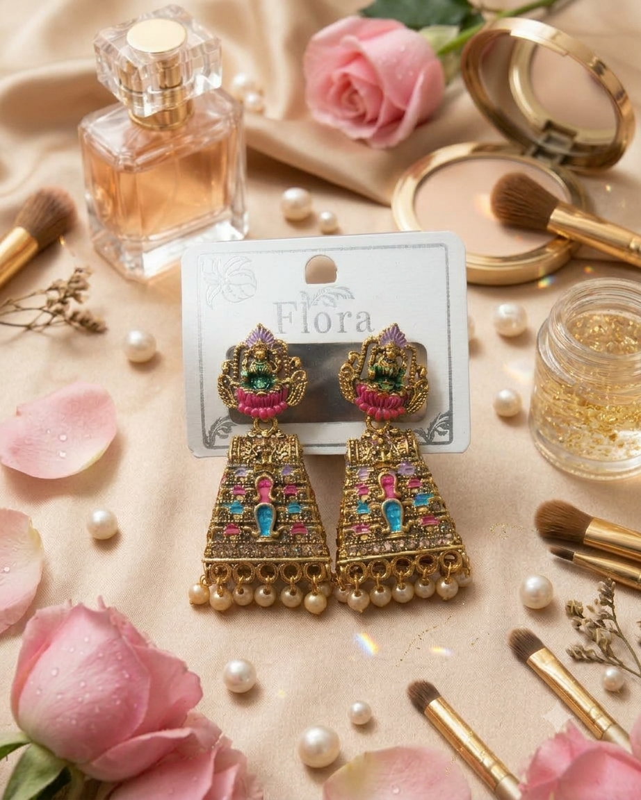 Multicolor Meenakari Antique Gold Temple Style Drop Earrings - Image 2
