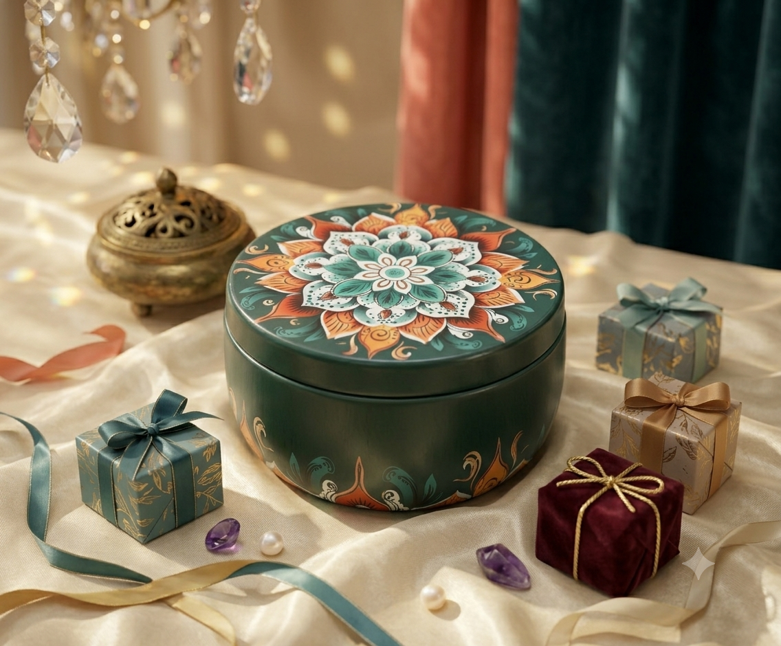 Round Mandala Pattern Metal Tin ( Assorted ) - Image 2