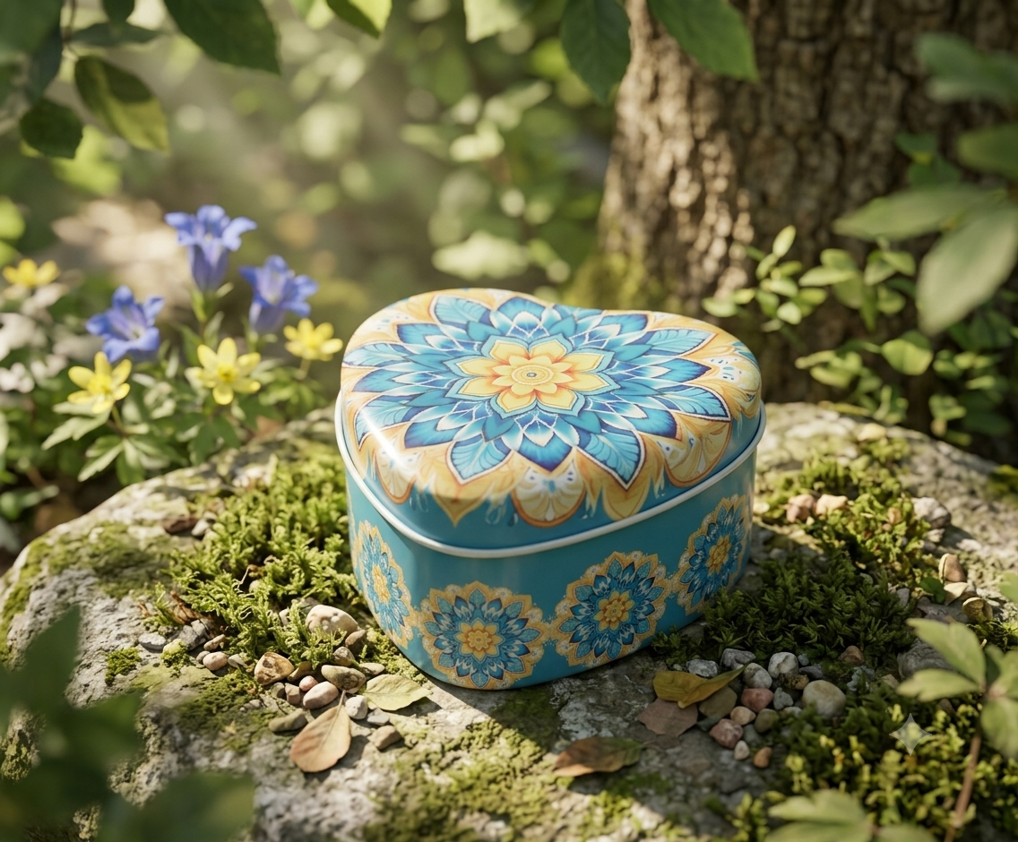 Mandala Pattern Heart-Shaped Metal Tin ( Assorted )