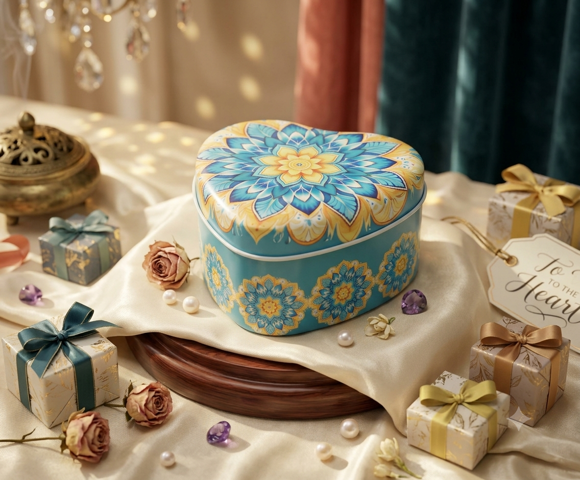 Mandala Pattern Heart-Shaped Metal Tin ( Assorted ) - Image 2
