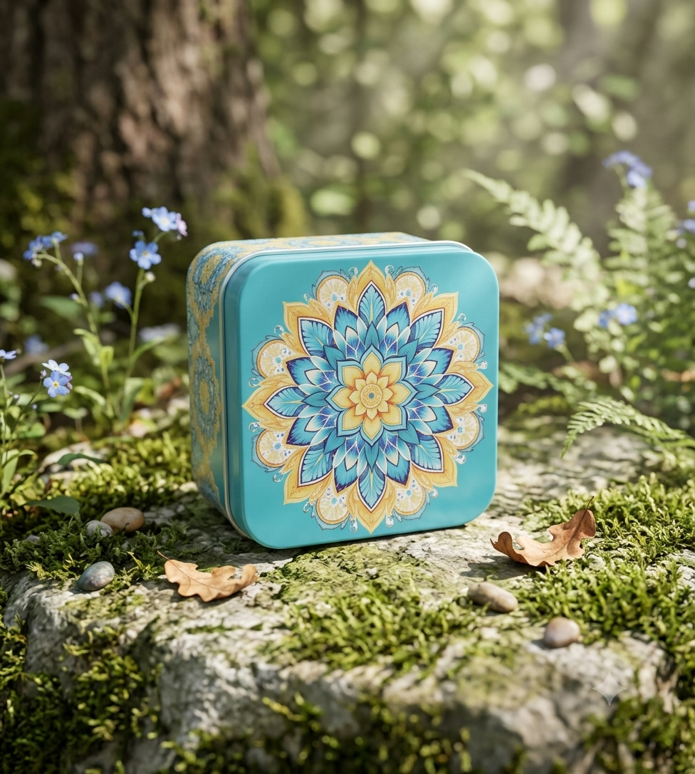 Square Mandala Pattern Metal Tin