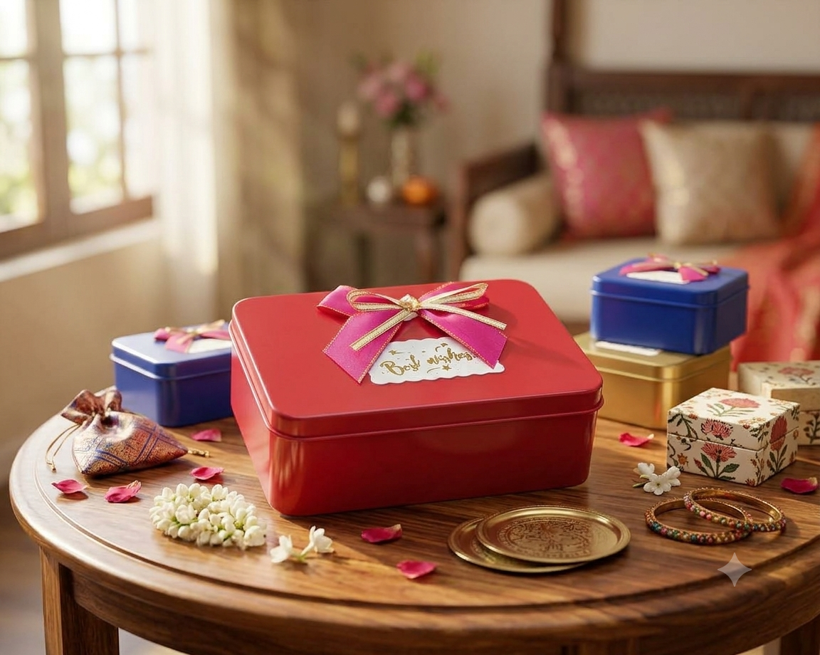 Metal Gift Tin with Bow - Image 2