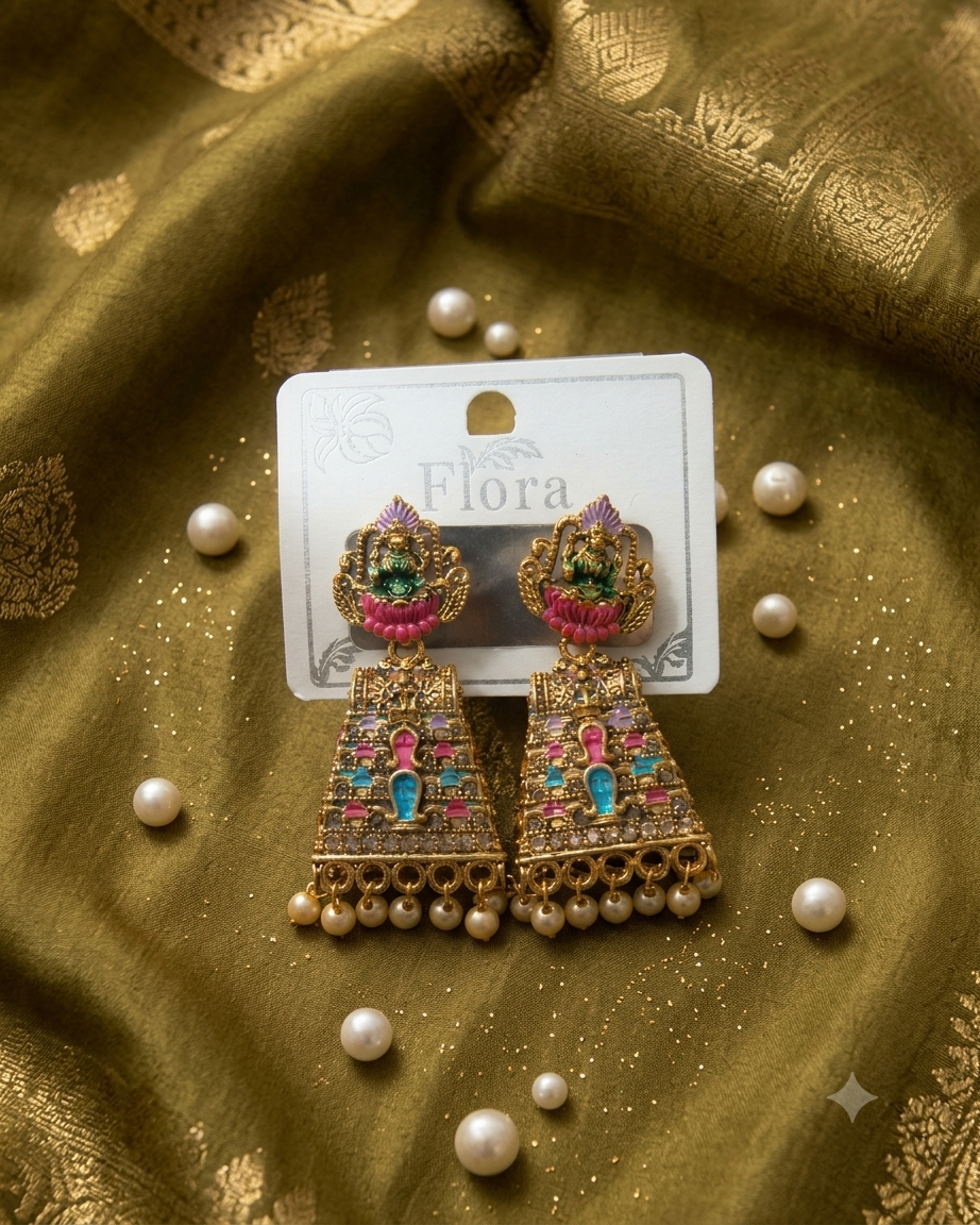 Multicolor Meenakari Antique Gold Temple Style Drop Earrings