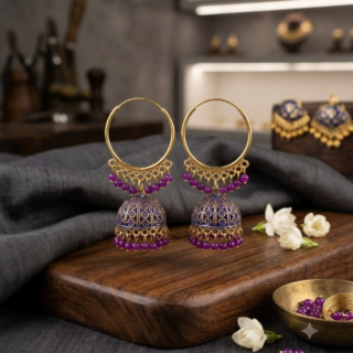 Gold-Toned Royal Purple Enamel Hoop Jhumka
